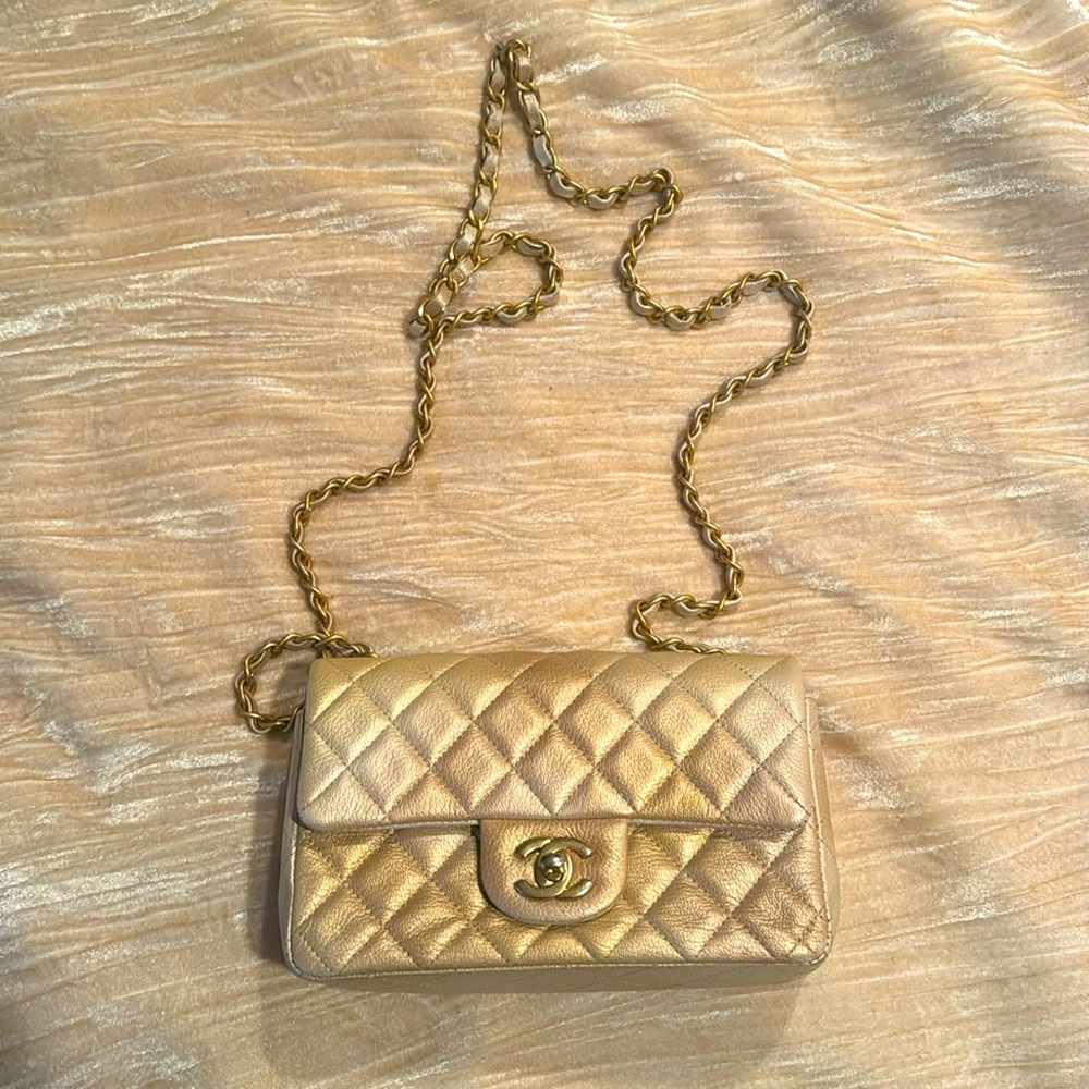 Absolutely stunning Chanelbag gold ombré , gold sparkle specs
